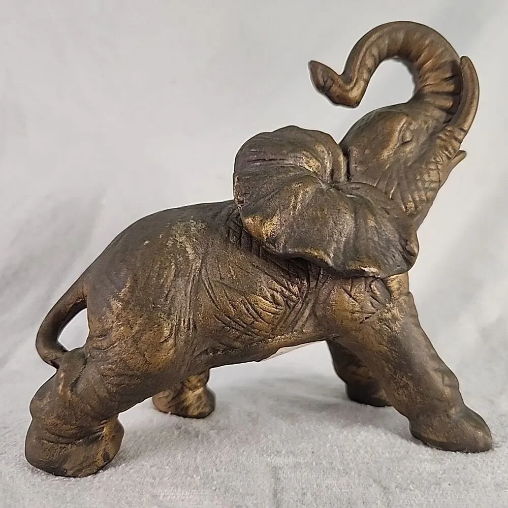 Statue Elephant Brass Figurine Hollow Ceramic World Trunk Up 5.5